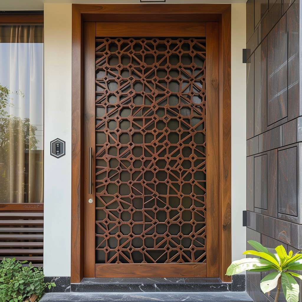 Grill-Pattern Jali Front Door Design