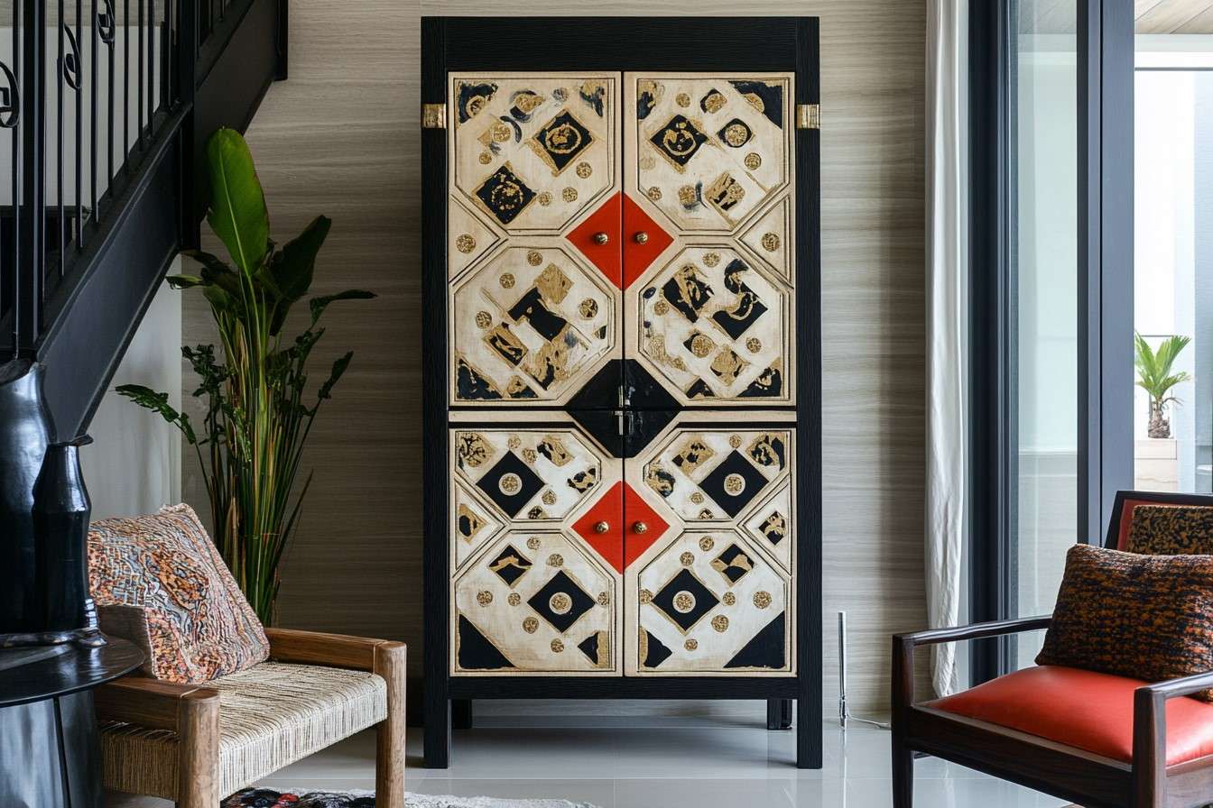 Hall Cupboard Design With Painted Pattern