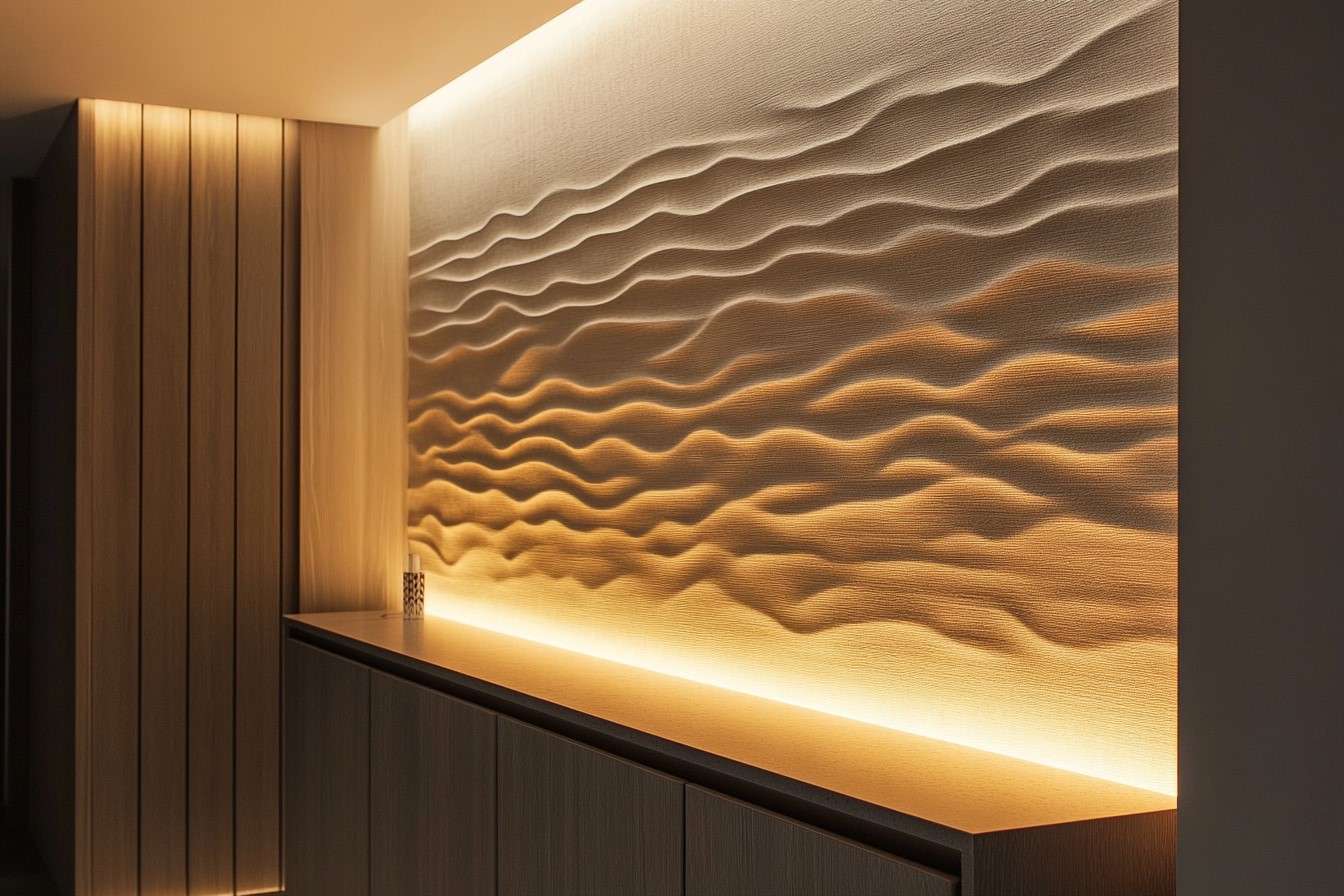 Hall Cupboard Design With Textured Wall Panel