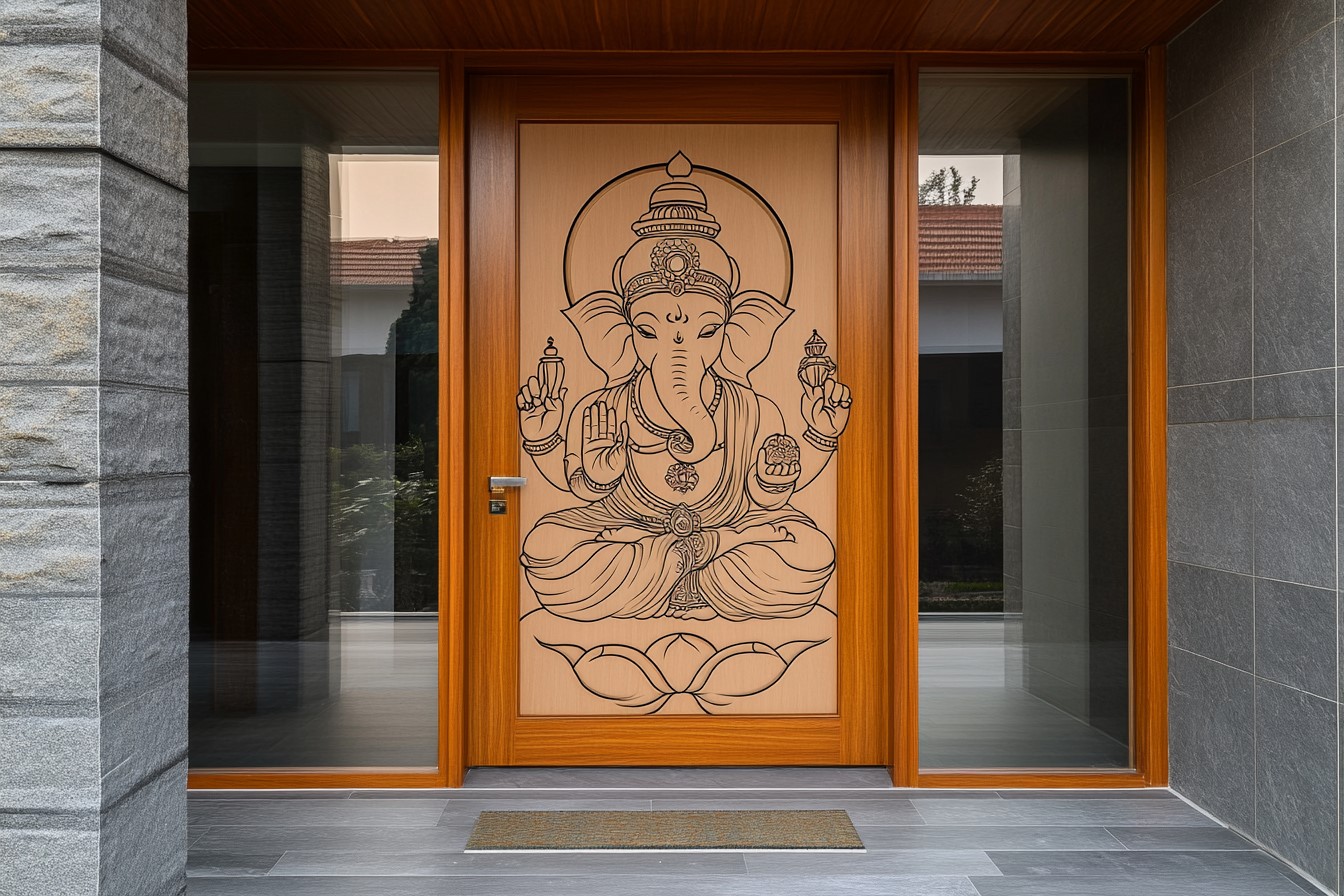 Hand-painted Front Door Design with Ganesh