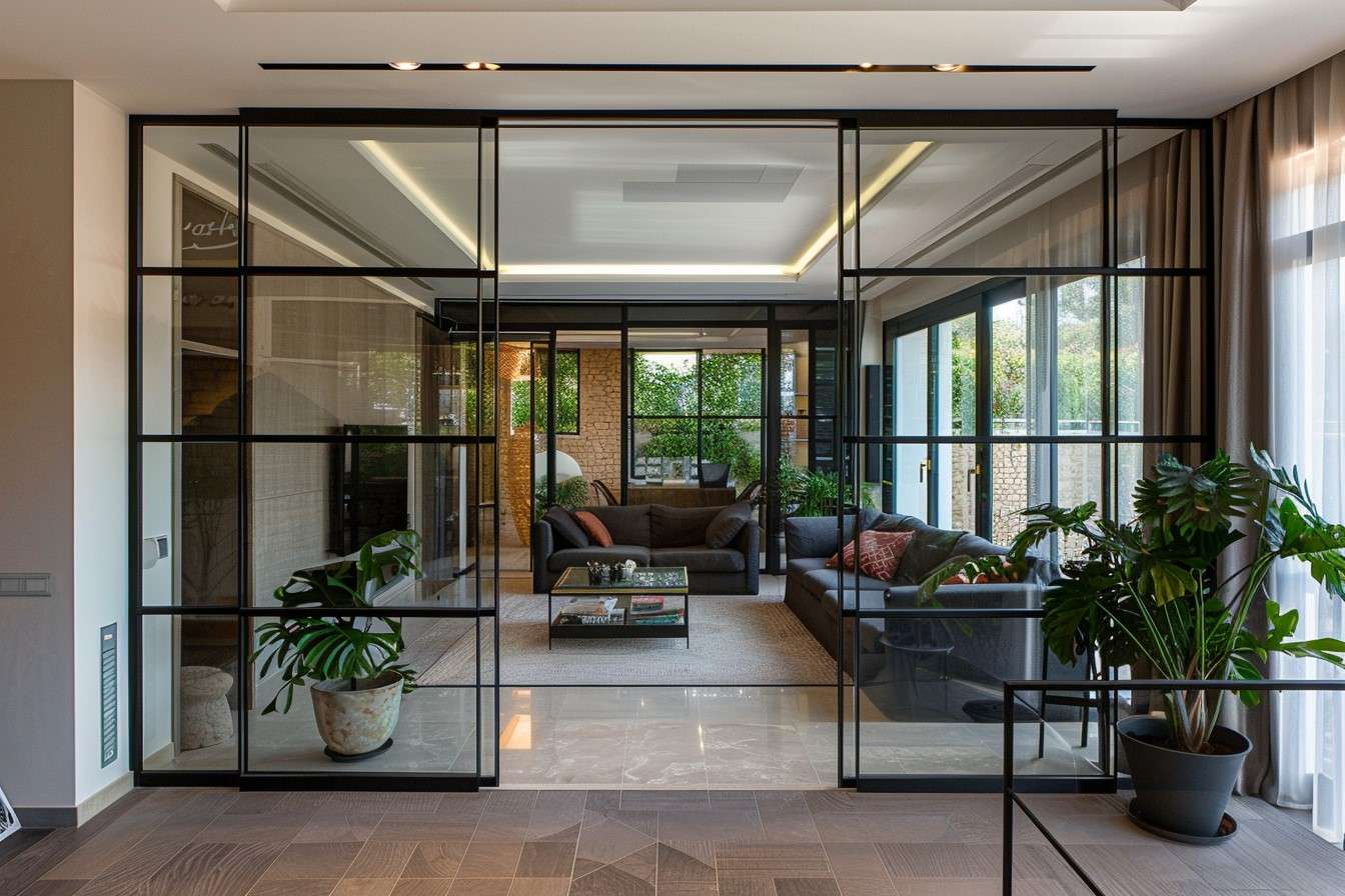 High Glass Sliding Doors- Modern and unique partition design Inspiration for Living Room