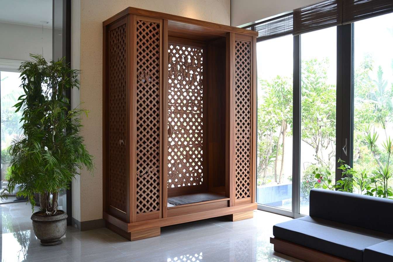 Jali Work in Small Wooden Devghar Design for Home