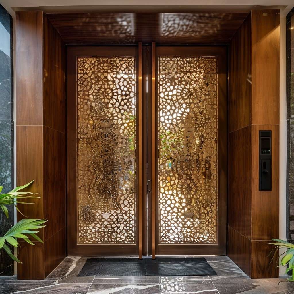 Laser-Cut Patterned Jali Main Door Design