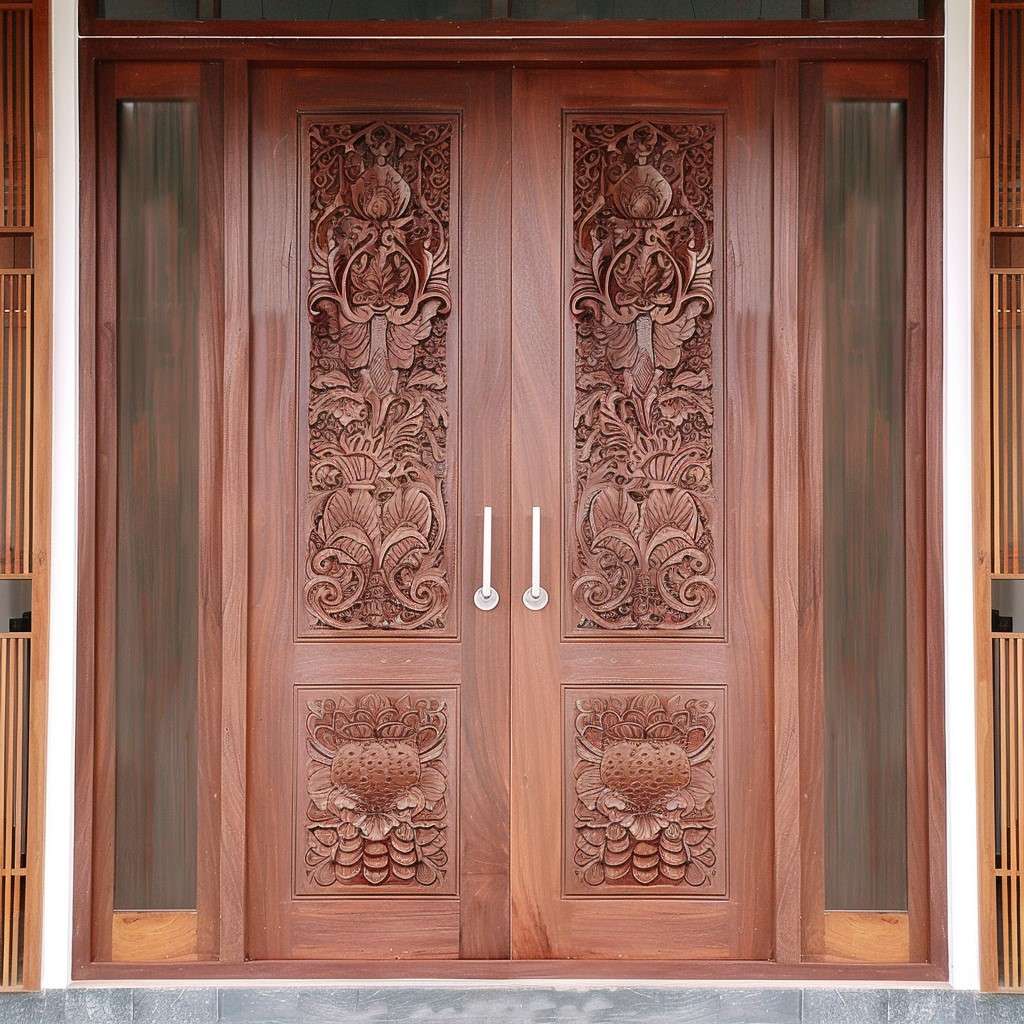 Lotus Flower Wood Carving Design for Main Door