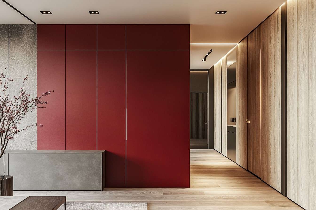 Matte Red Wardrobe Design for Hall