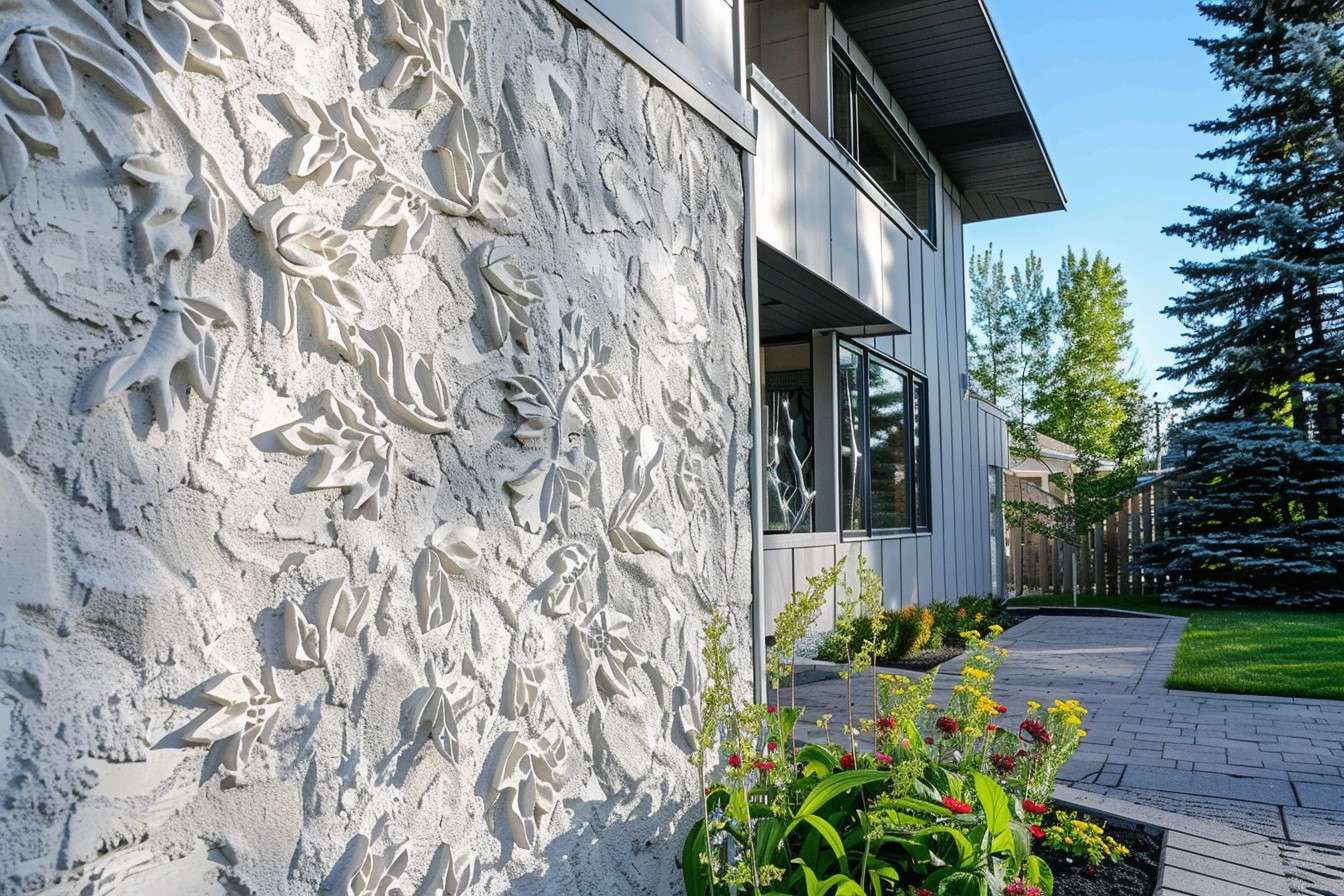 Modern Exterior Wall Plaster Design with Bark Beetle Texture