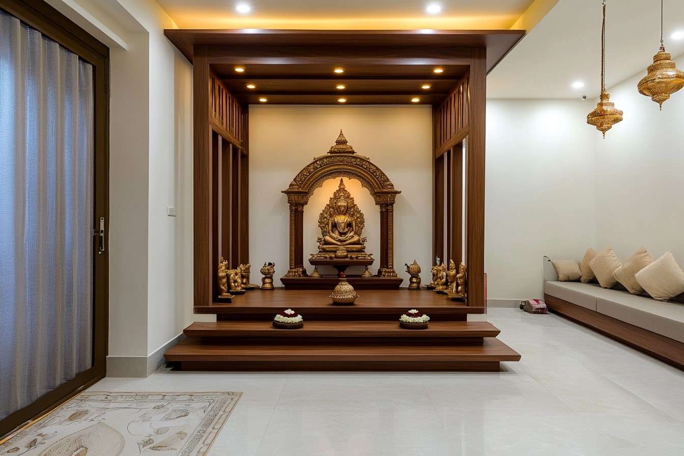 Modern Floating Shelves Mandir Design for Living Room