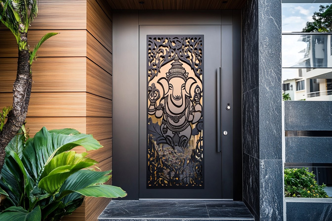 Modern Ganesh Door Design with Minimalist Outlines