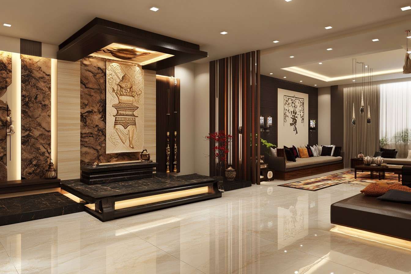 Modern Mandir Design in Living Room