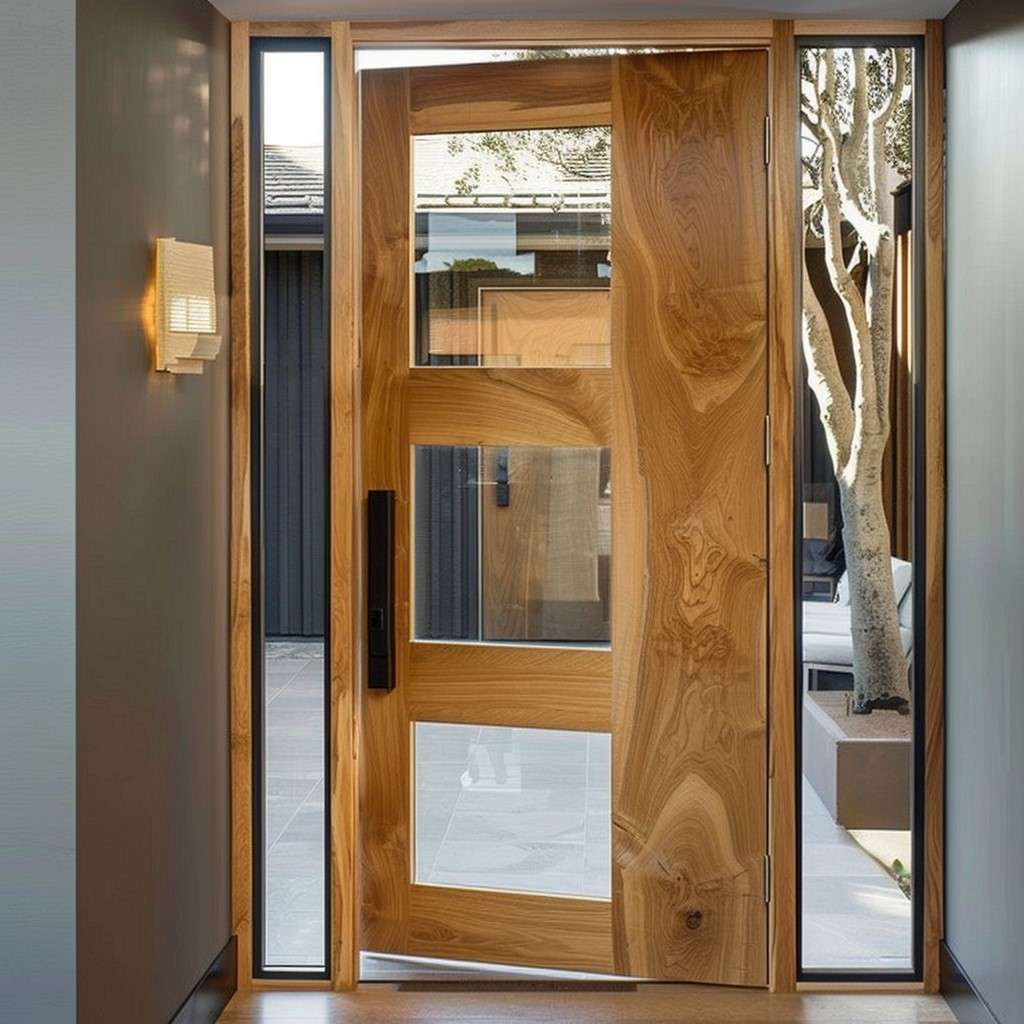 Modern Plywood Door Design with Glass Panels