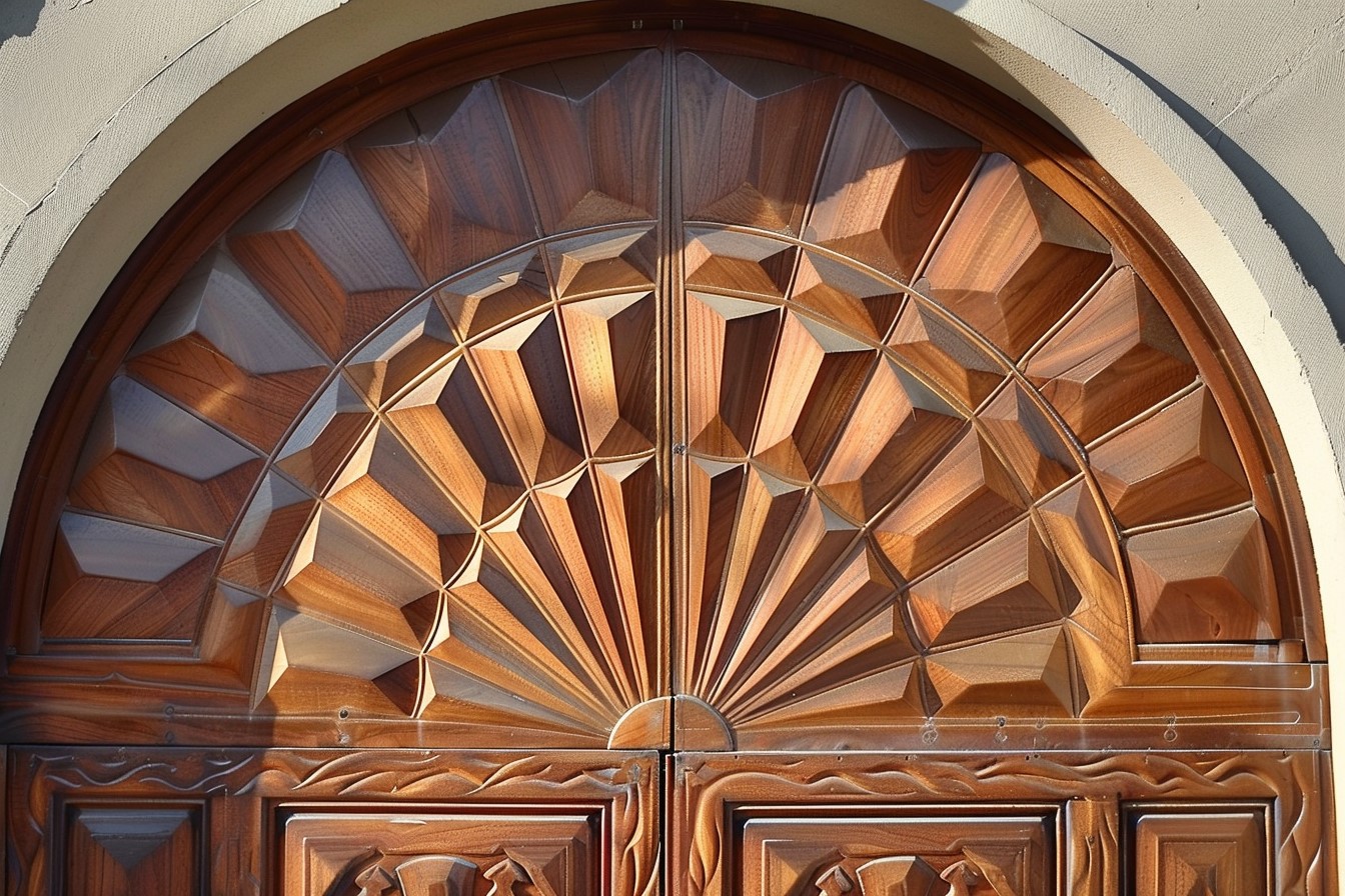 Modern Sunmica Main Door Design with Semi-Circular Pattern