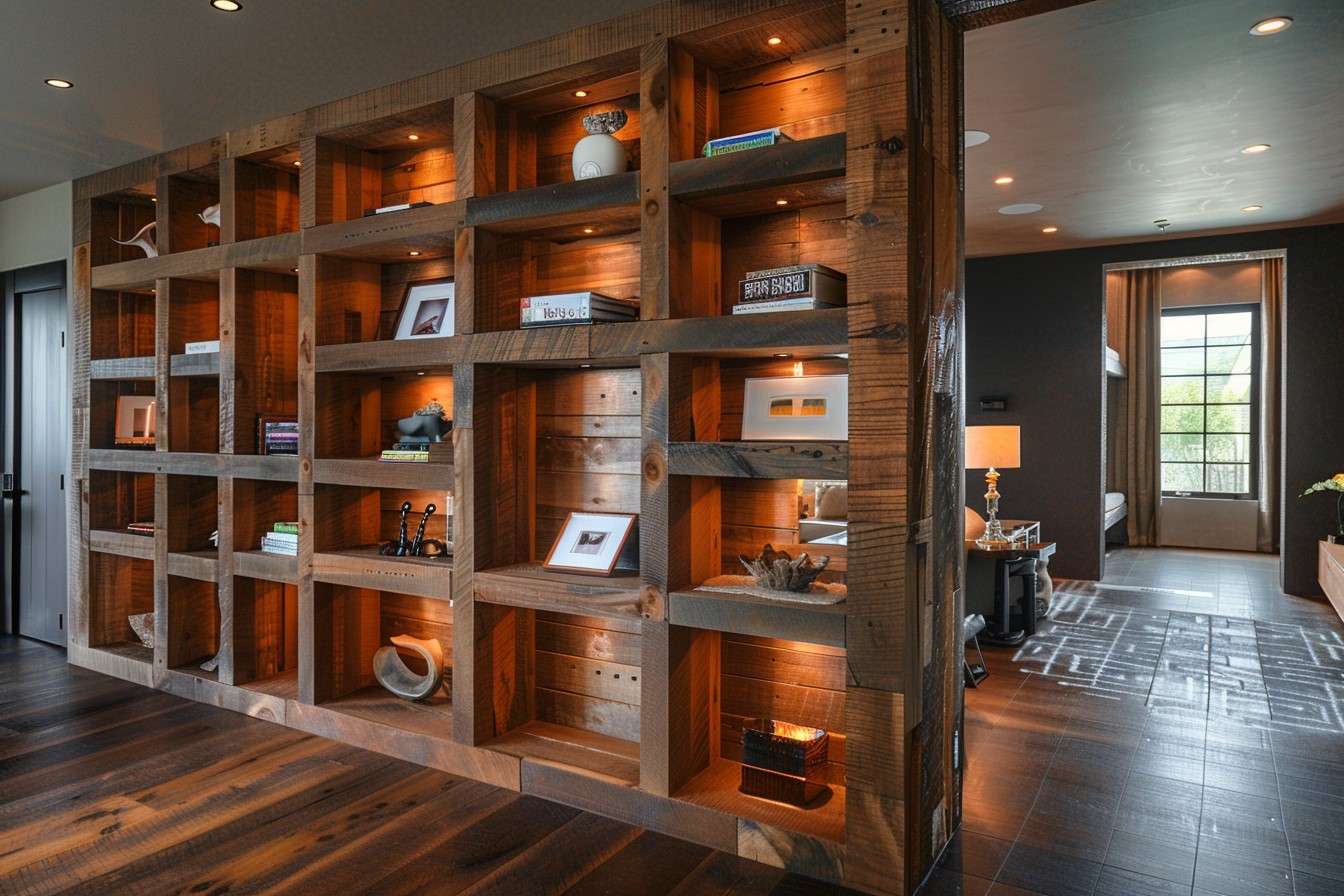 Open Shelves- Unique Partition Design for Hall and Living Room