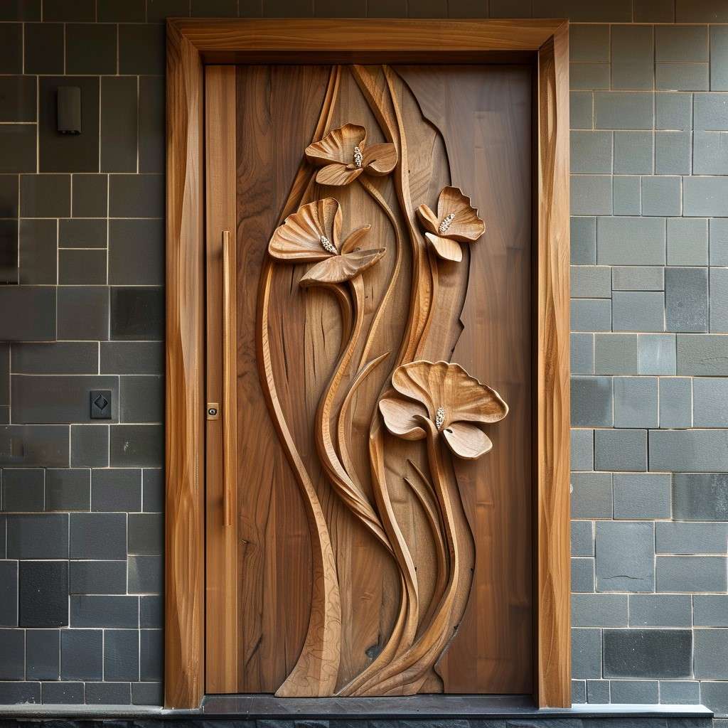 Orchid Flower Wood Carving Design for Front Single Door