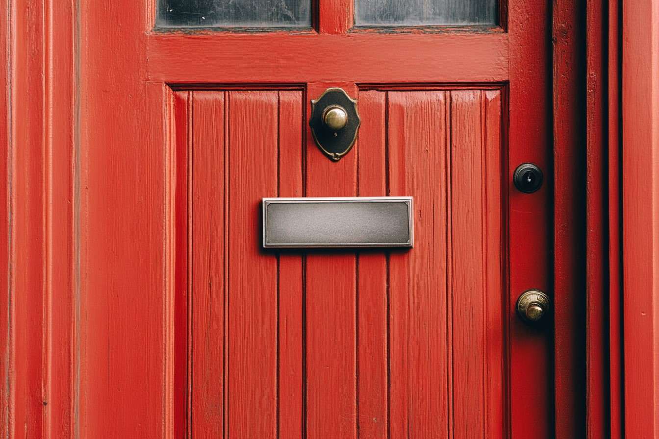 Rectangular Nameplate on Red Door As Per Vastu