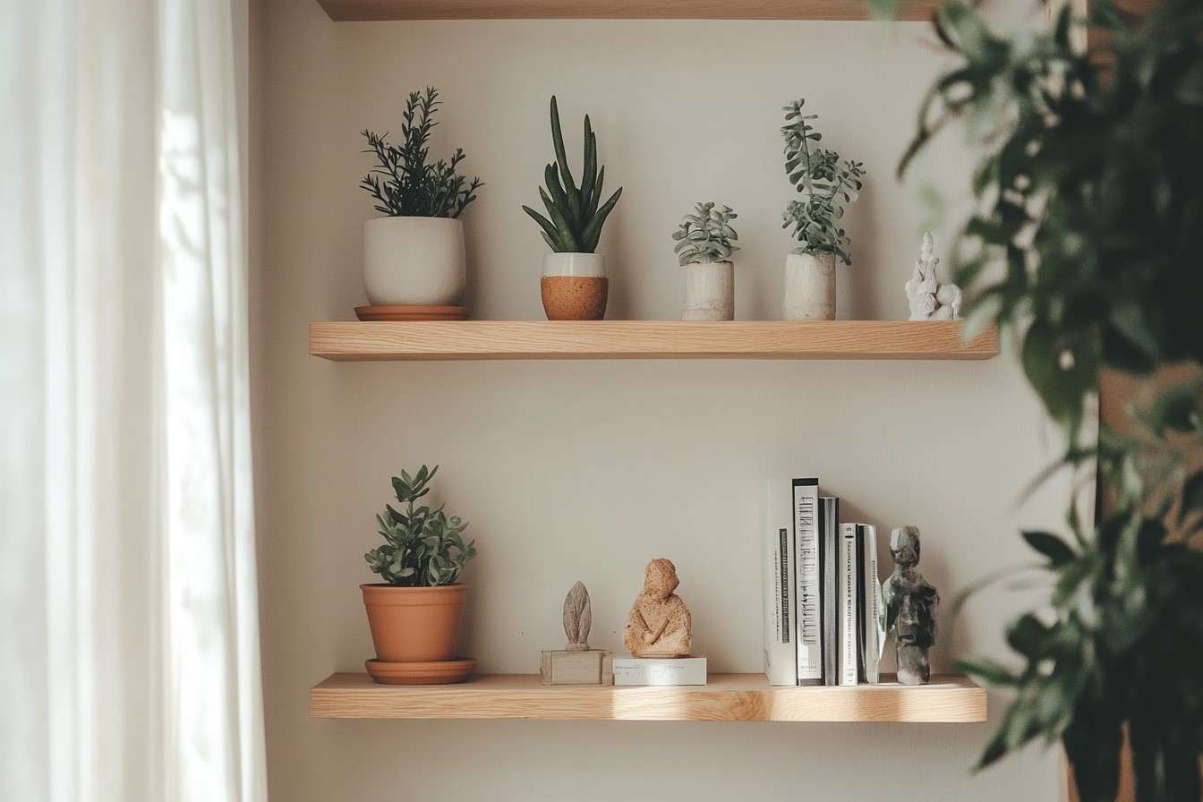 Simple Hall Cuboard Design With Floating Shelves