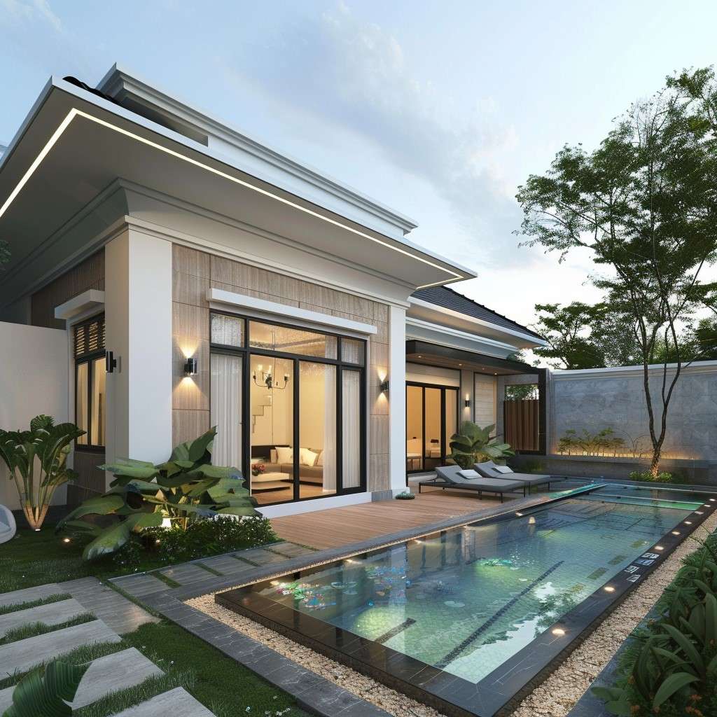 Single Floor House Design with Mini Swimming Pool