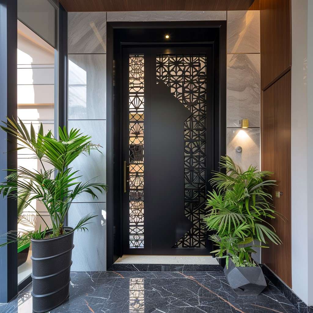 Sleek Black Jali Safety Door Design