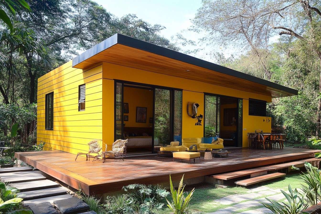 Small Wooden House Design with Bright Colour Wood