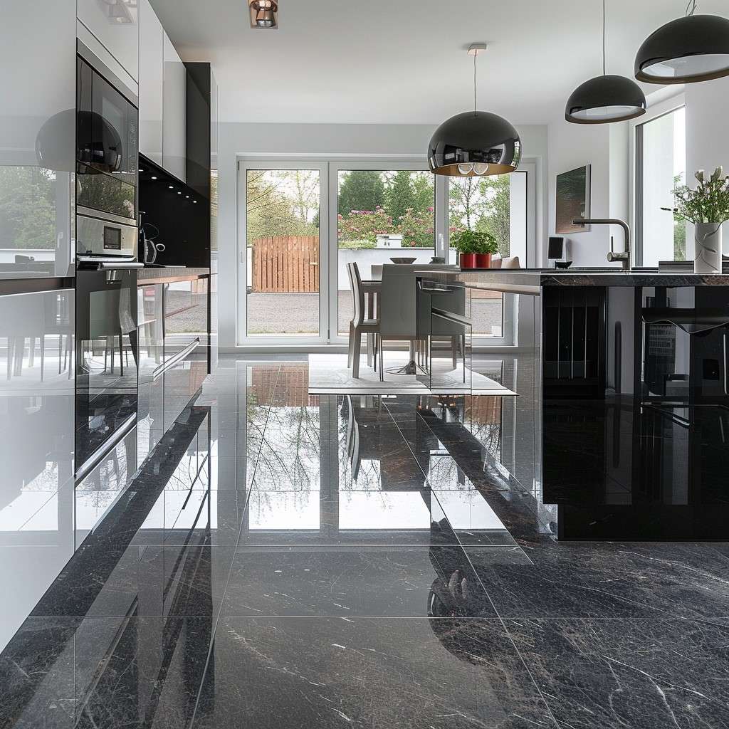 Steel Grey Granite Flooring Design for Kitchen