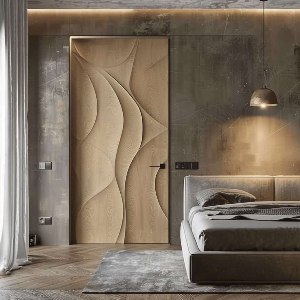 Stylish 3D Plywood Door Design for Bedroom