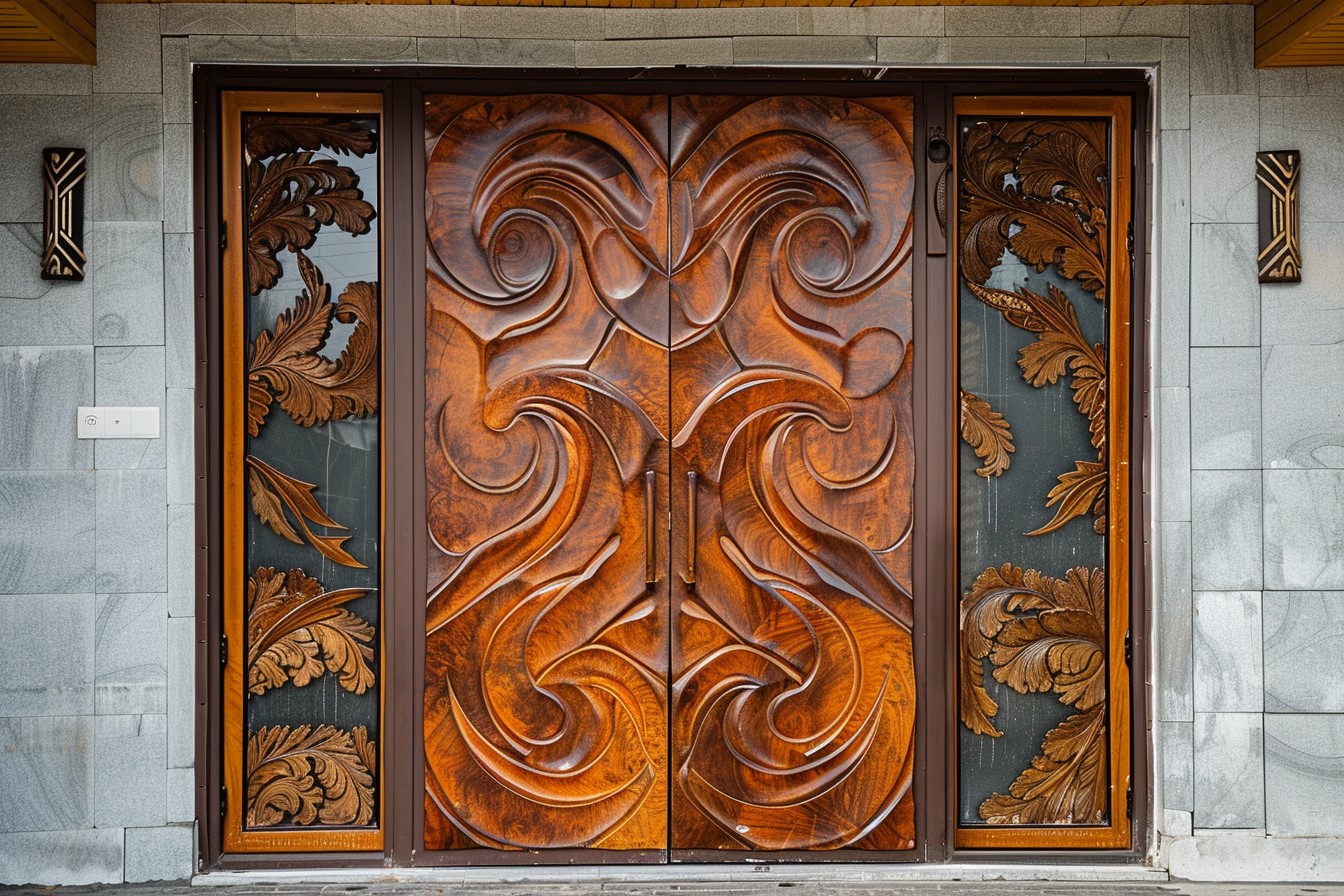 Sunmica Front Double Door Design with Swirling Pattern