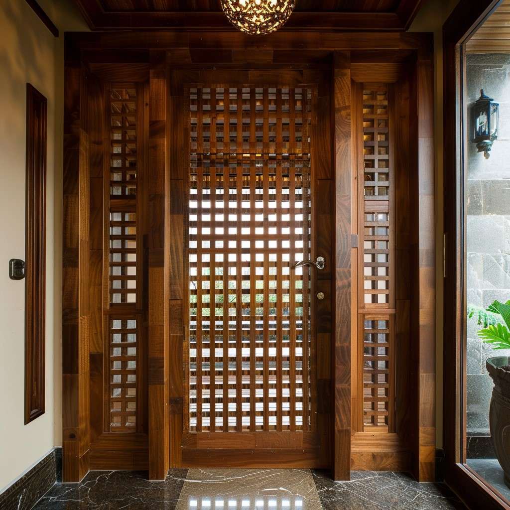 Wooden Net Door Design with Geometrical Patterns