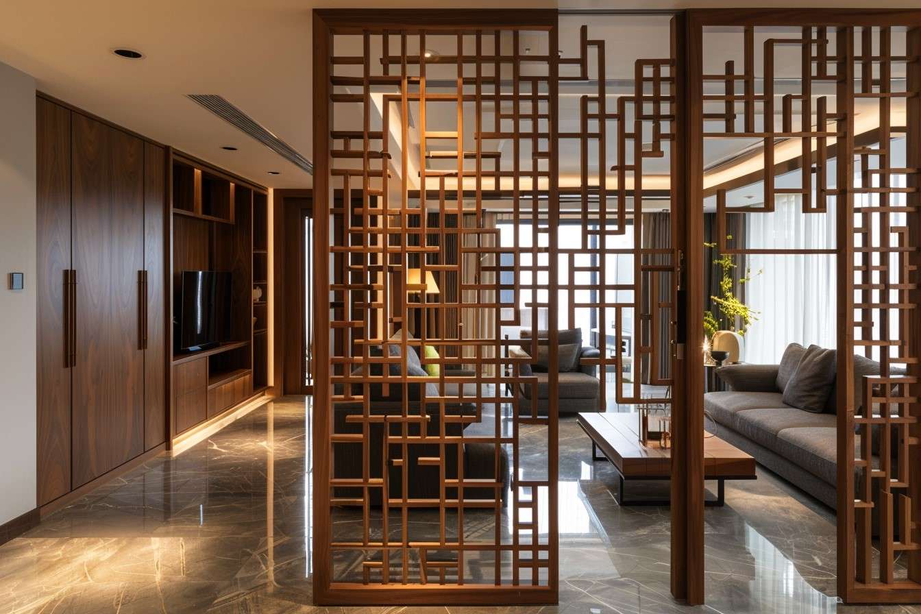 Wooden Screen- Unique Divider Design for Living and Dining Room