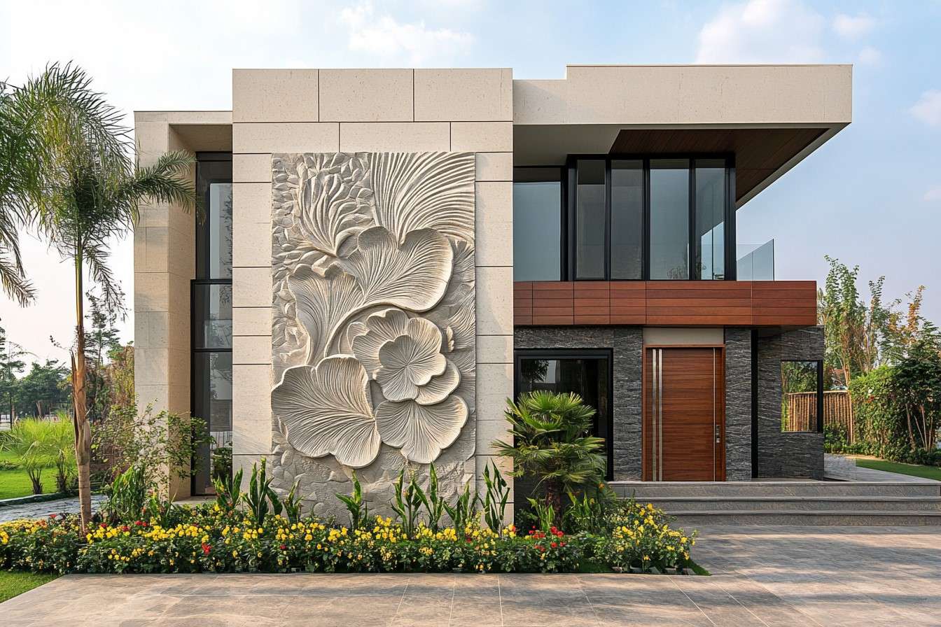 Front Wall Flower Design Making Rendering Sand and Cement