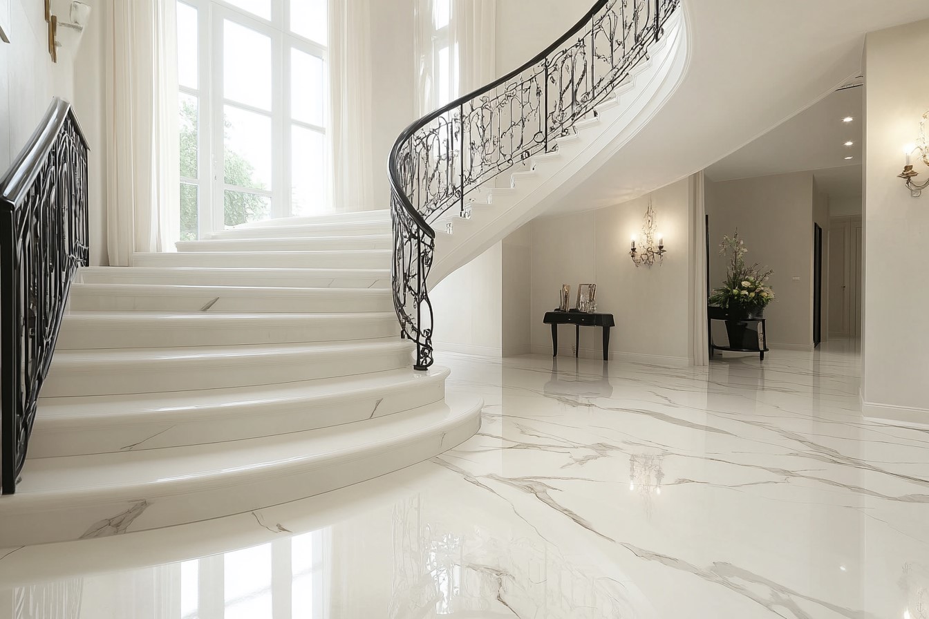 Modern White Marble Stair Tiles Design