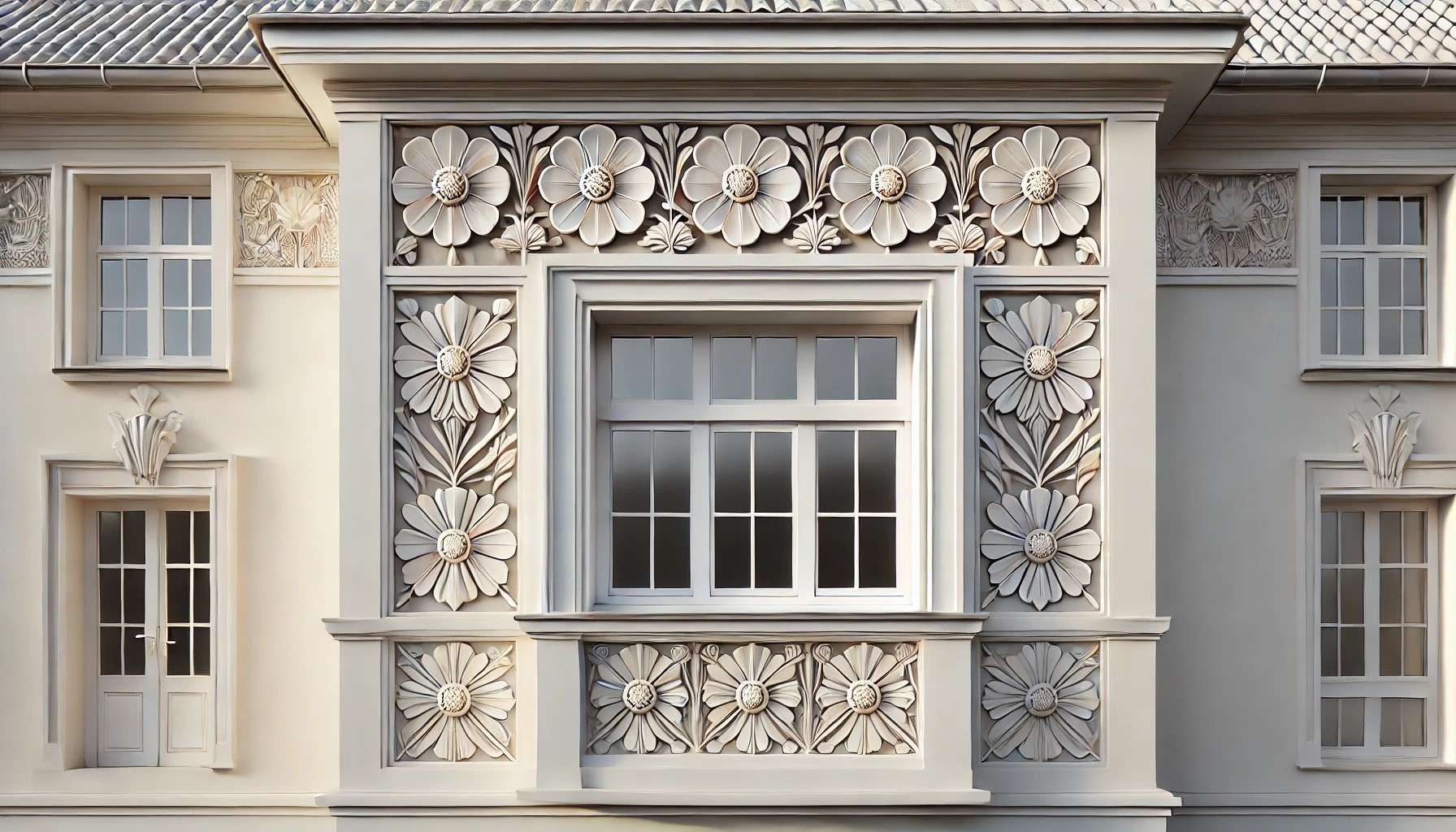 Symmetrical House Elevation Flower Design