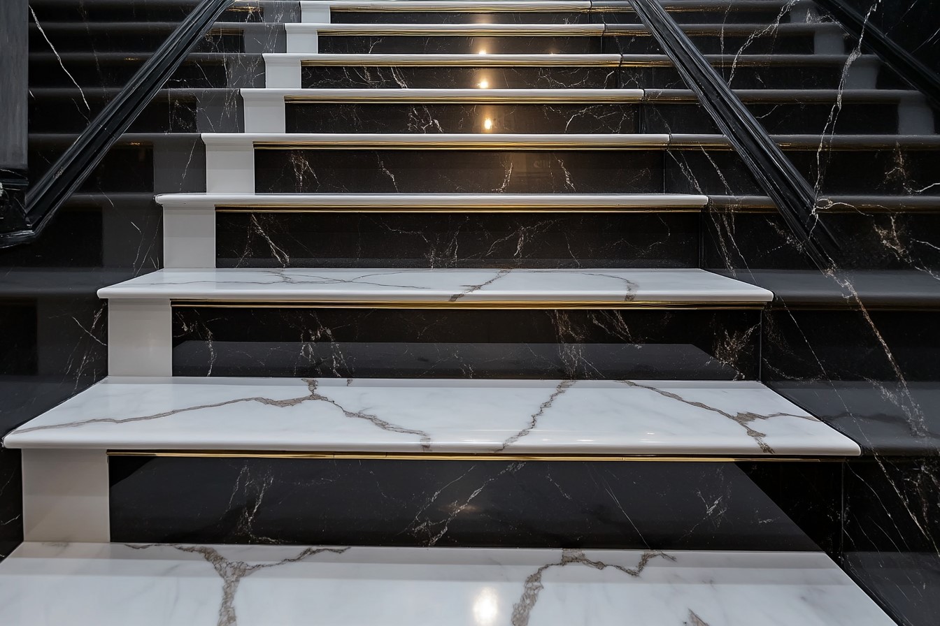 Two-Toned Marble Staircase Tiles Design