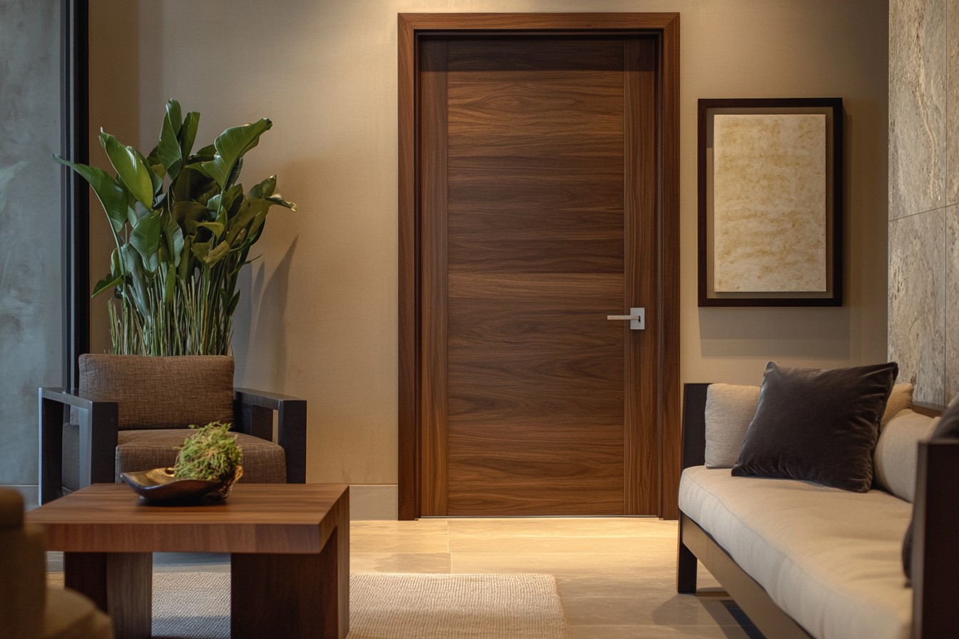 Walnut Veneer Wood Door Design for Living Room