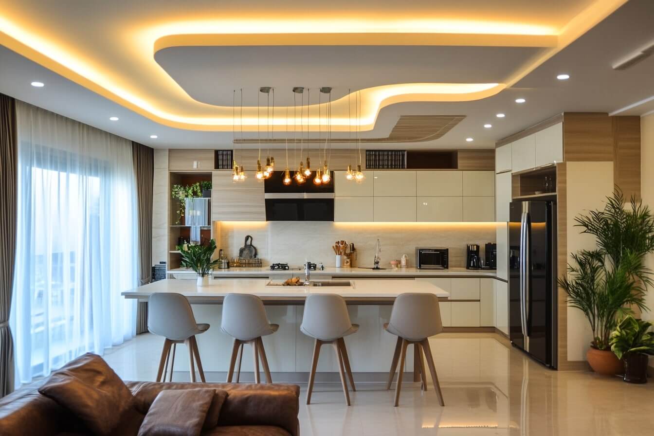 Island False Ceiling Light Designs