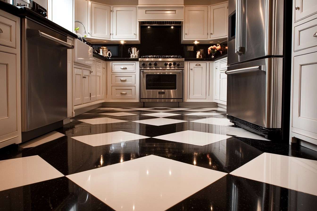 Kitchen Floor Tiles Design in Checkboard Pattern