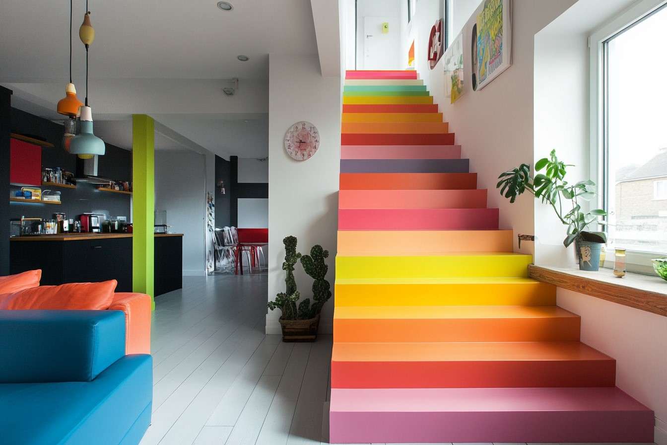 Multicolour Front Staircase Elevation Design