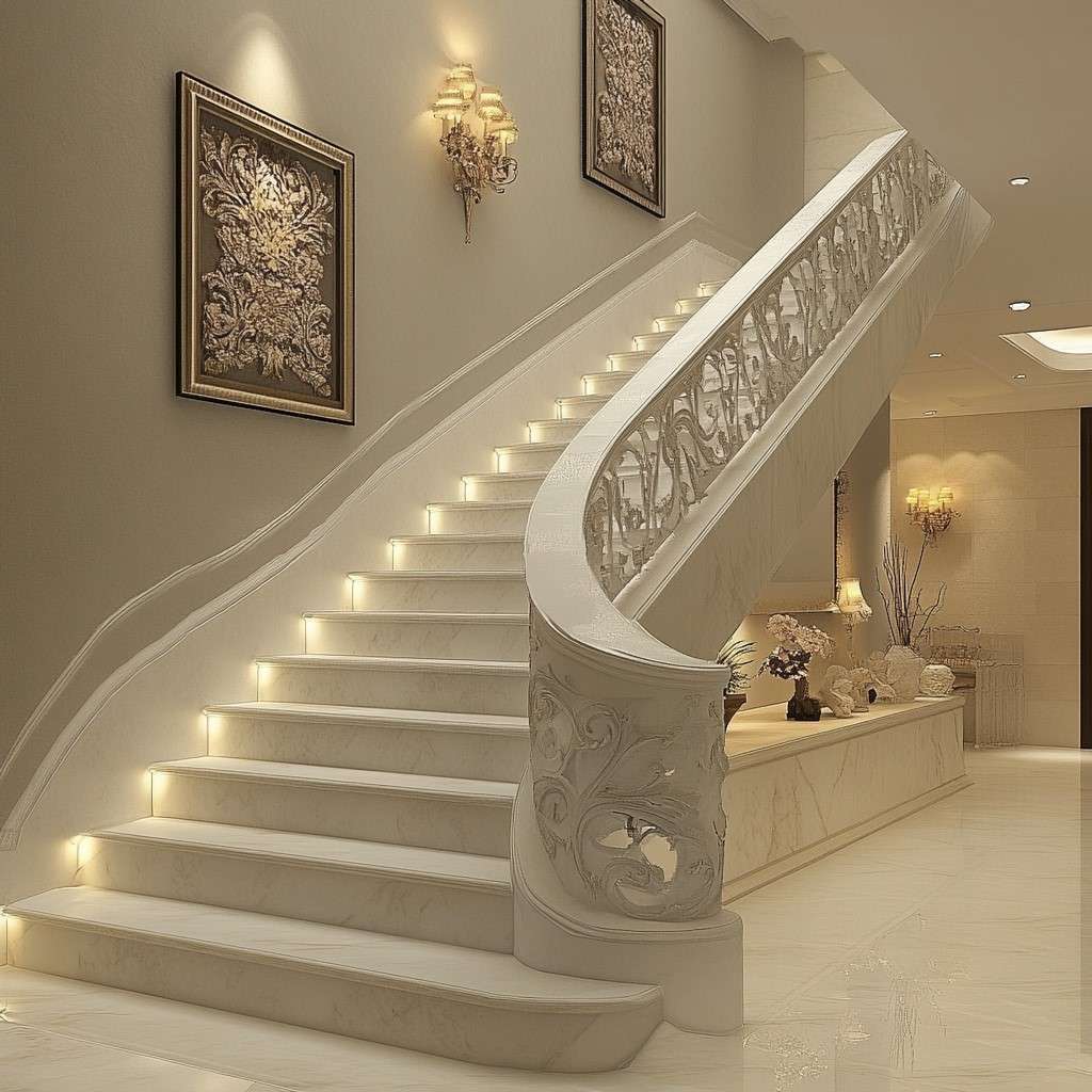 Handmade Curved POP Railings Design in Luxurious Style