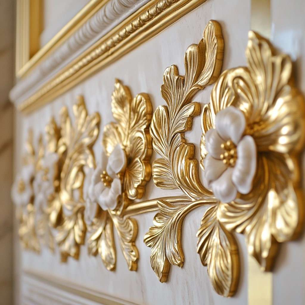 Handmade Wall POP Design with Beautiful Gold Floral Motifs