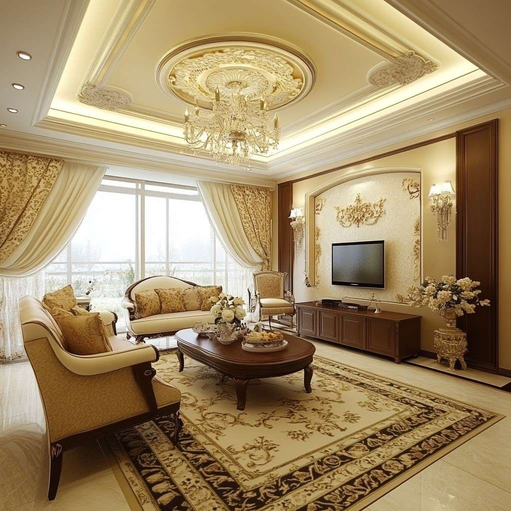 POP Ceiling Moulding Design with Gold Shades