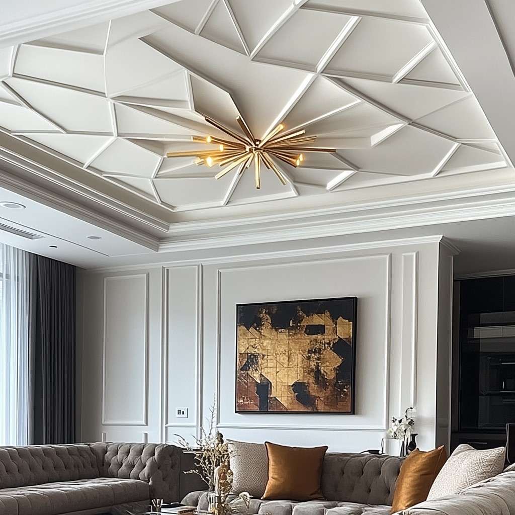 Unique Geometric POP Roof Moulding Design for Living Room