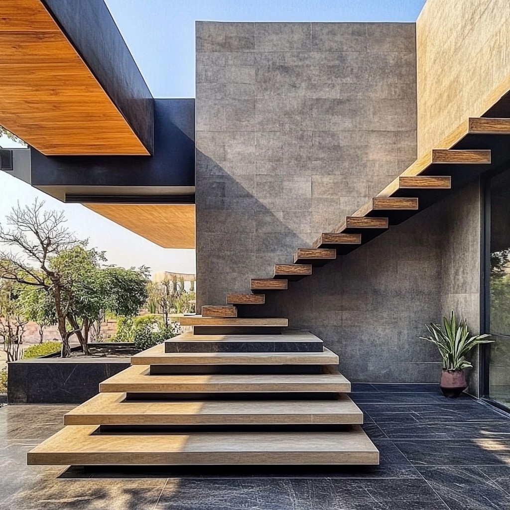 Beautiful Exterior Floating Staircase Design for Indian Homes