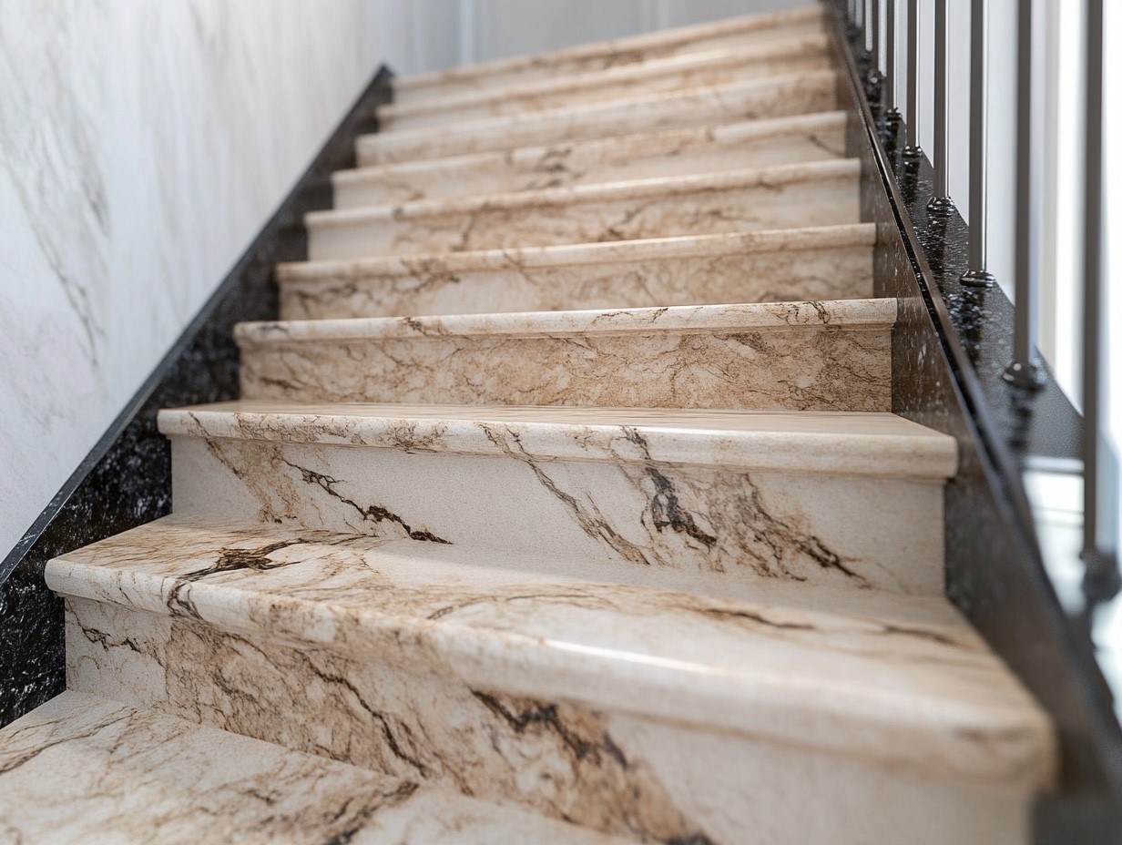 Beige and Black Granite Staircase Design for Residential Houses