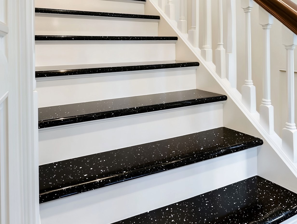 Black and White Granite Stair Design for indian Homes