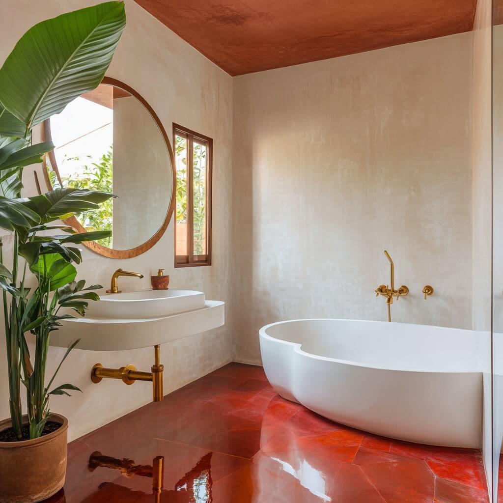 Contemporary Red Oxide Flooring for Bathrooms