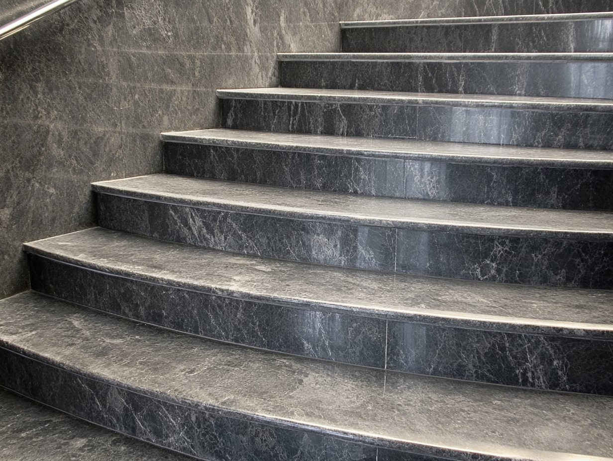 Dark Grey Granite Stairs Design for Home Outdoors