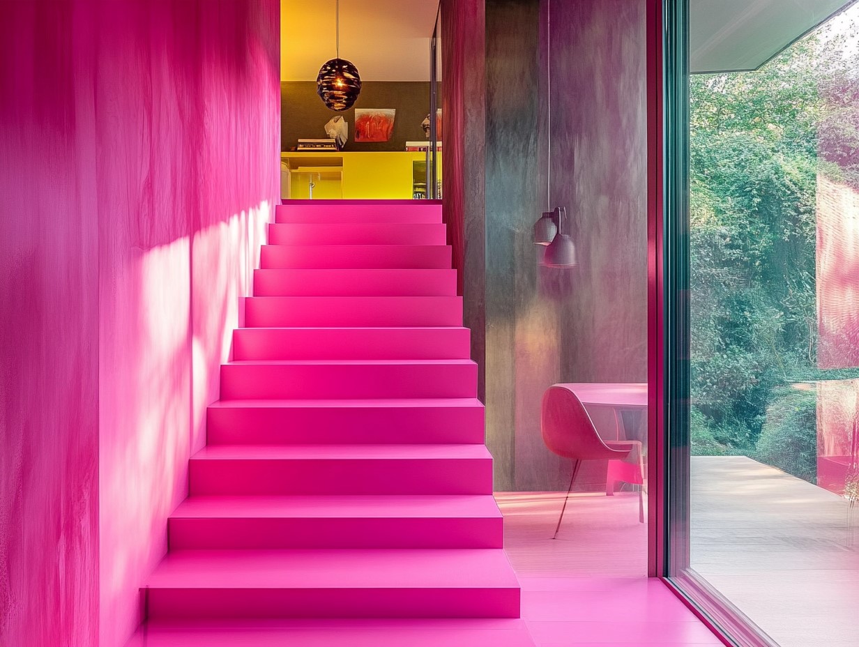 Dark Pink Stair Design Idea