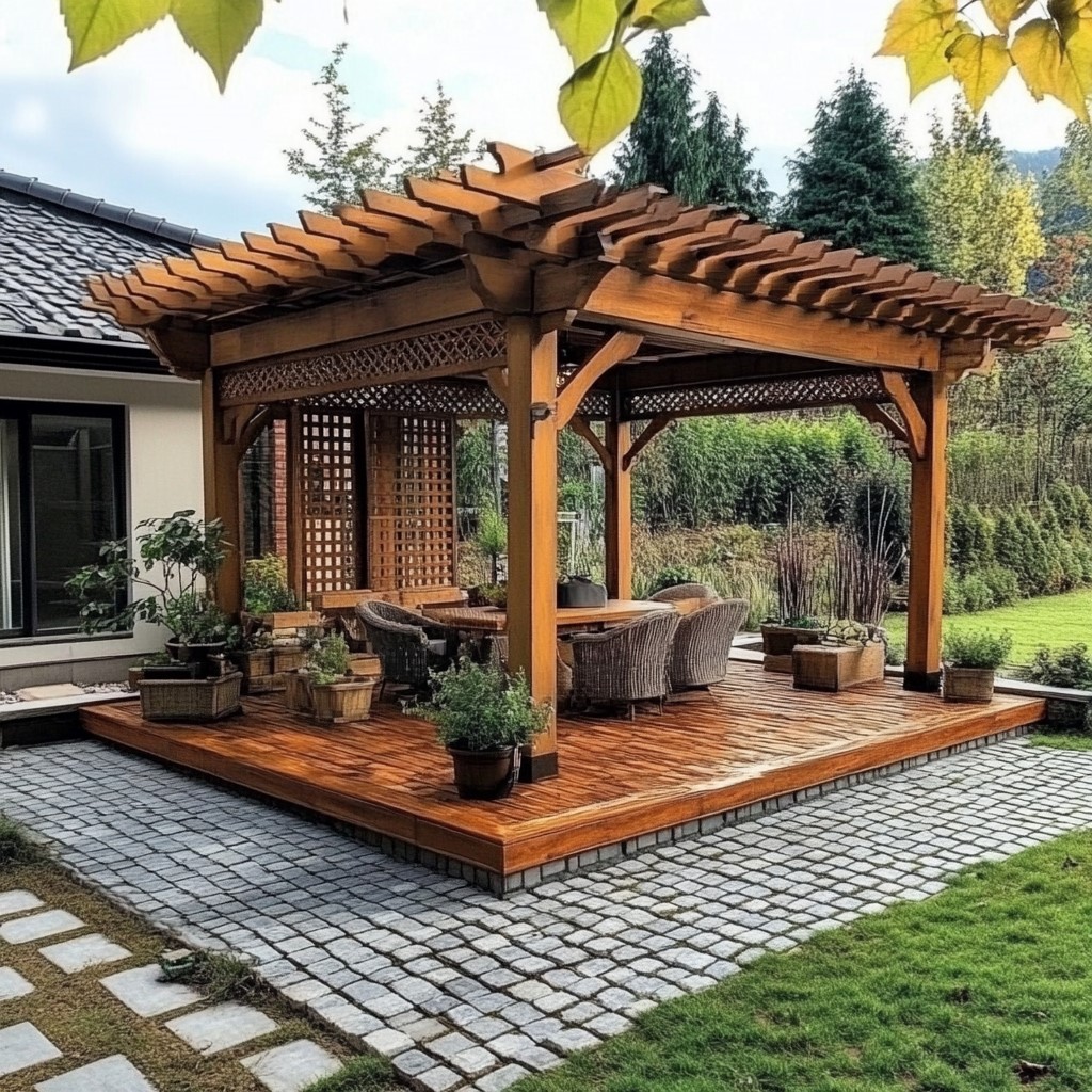 Farmhouse Design with Wooden Gazebo