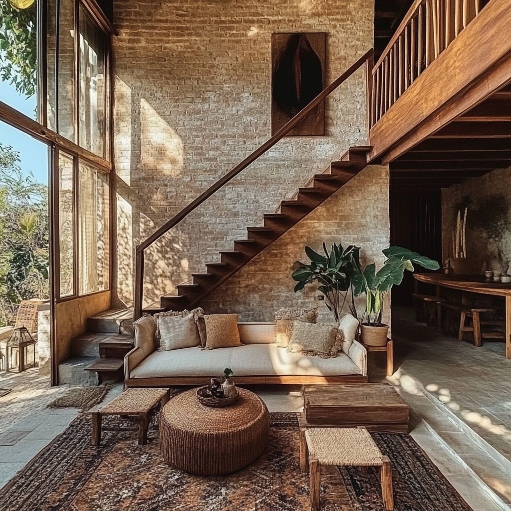 Farmhouse Living Room interior Design in Earthy Tones