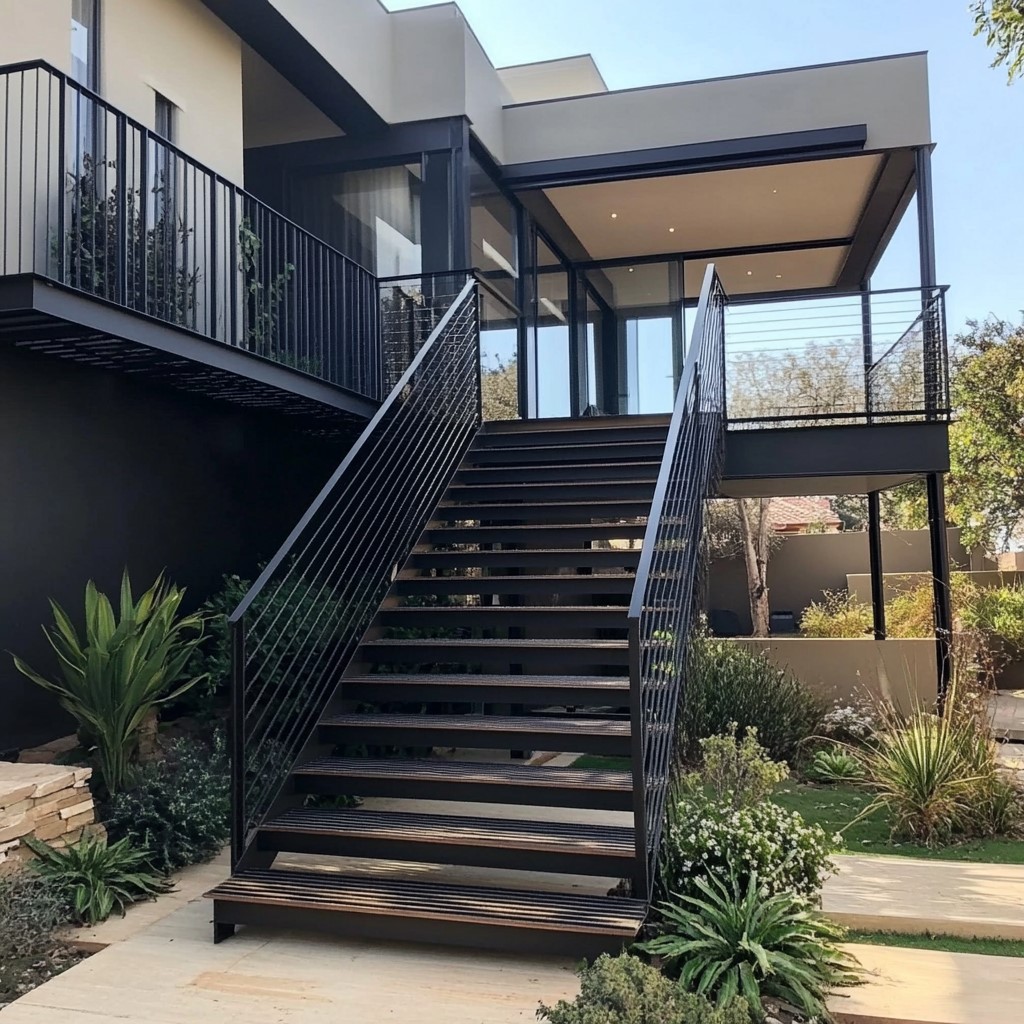 Modern Outdoor Stairs Steps And Stairs In A Sloping Garden Landscape Modern Outdoor Stairs Steps And Stairs In A Sloping Garden Landscape
