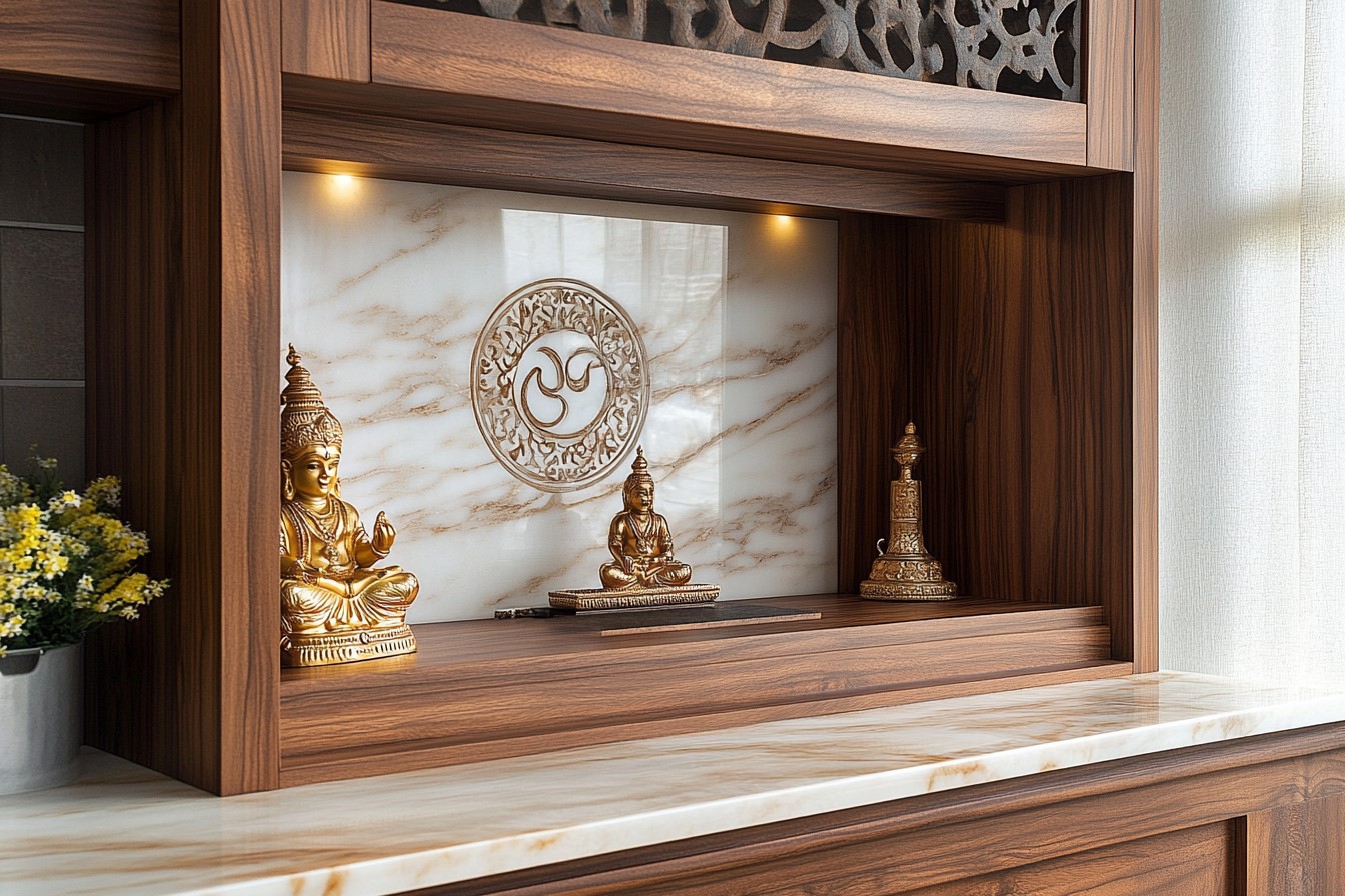 Modern Marble-Wood Mandir Design