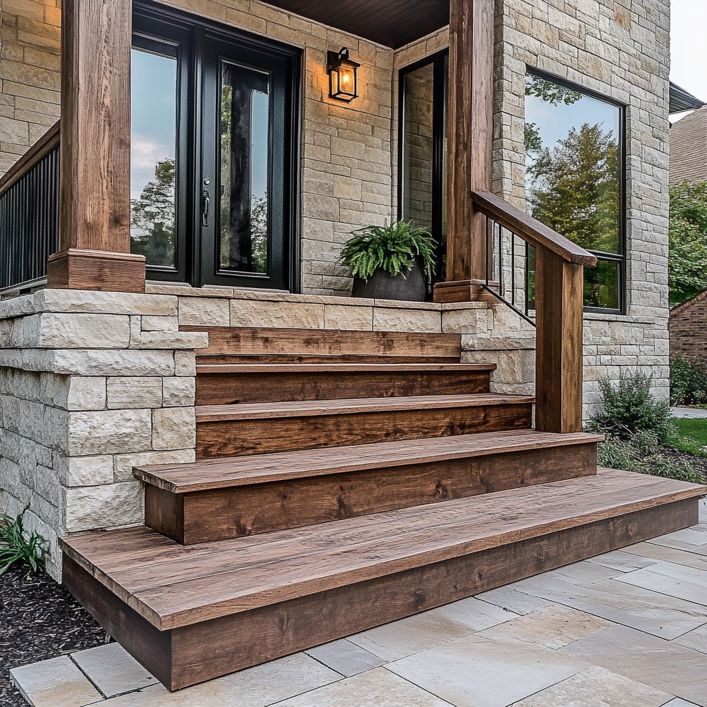 Outdoor Stone and Wood Staircase Design for Home